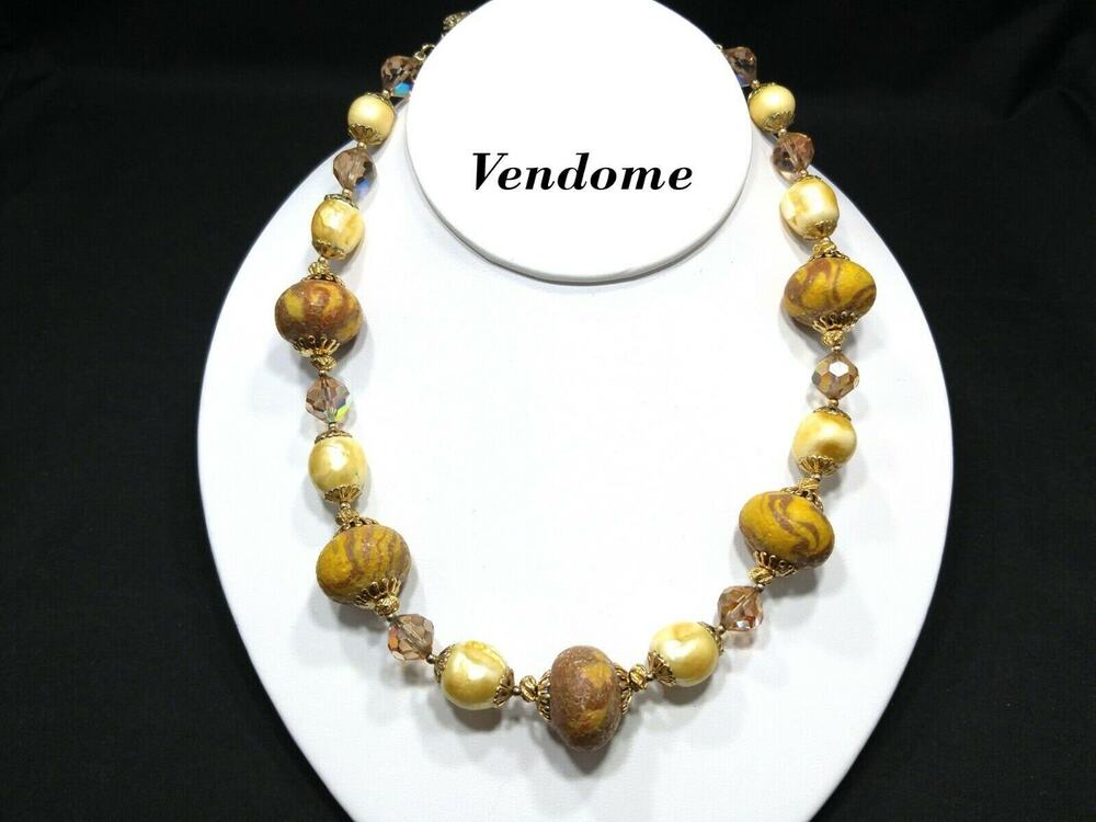 Vintage Vendome Art Bead Necklace Faux Baroque Pearls & AB Crystals 1960s